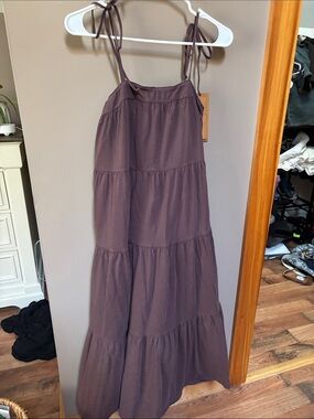 American Eagle Outfitters Tie-Strap Tiered Maxi Dress in Plum